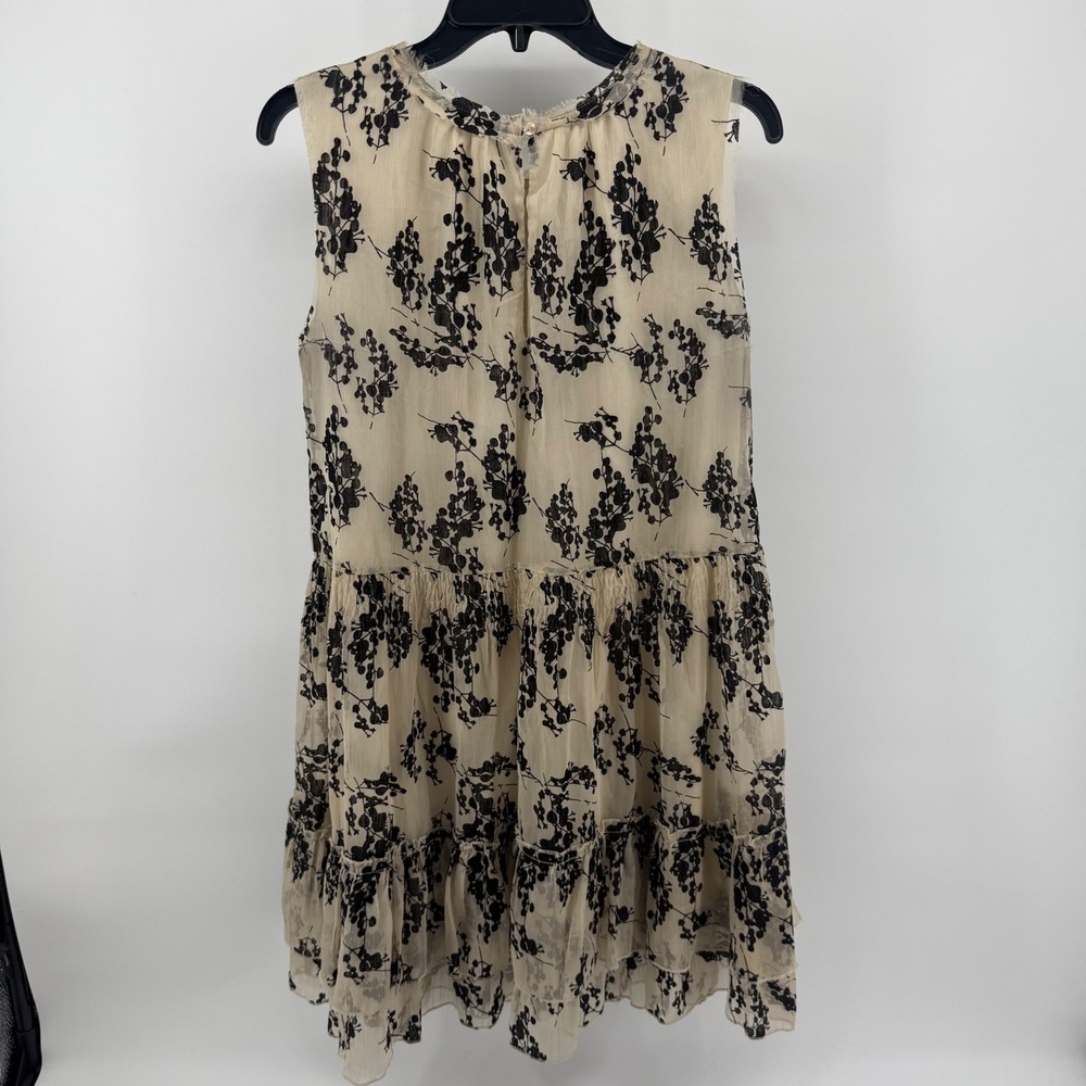 Easel Women's Sleeveless Dress Floral Tiered Ruffle Sheer Beige Black S‎ - Picture 5 of 12